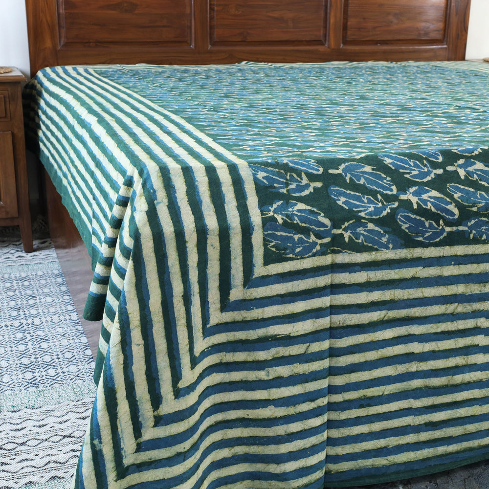 Green - Block Art Print Cotton Double Bindaas Bed Sheet (110 x 93 in)