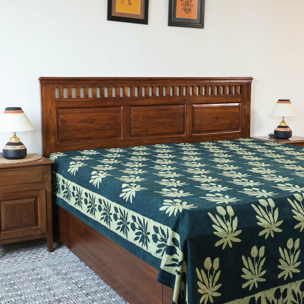 Green - Block Art Print Cotton Double Bindaas Bed Sheet (110 x 93 in)