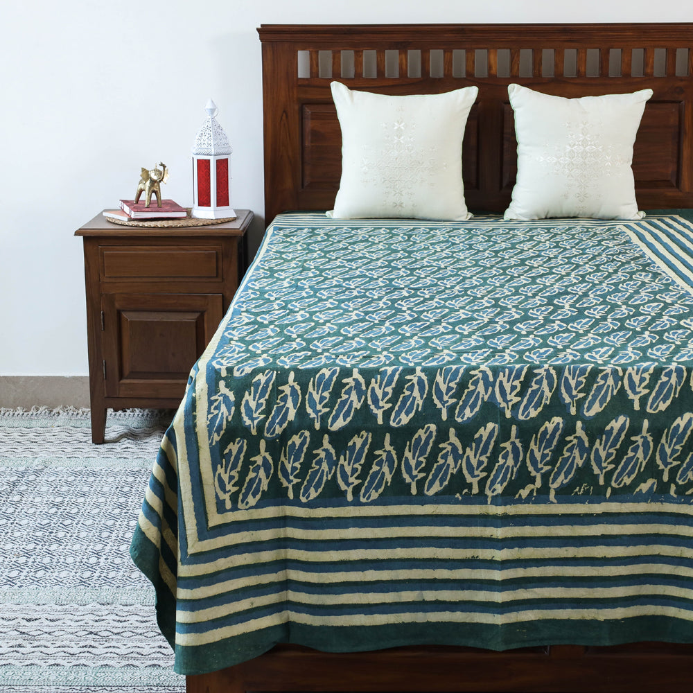 Green - Block Art Print Cotton Single Bindaas Bed Sheet (93 x 60 in)