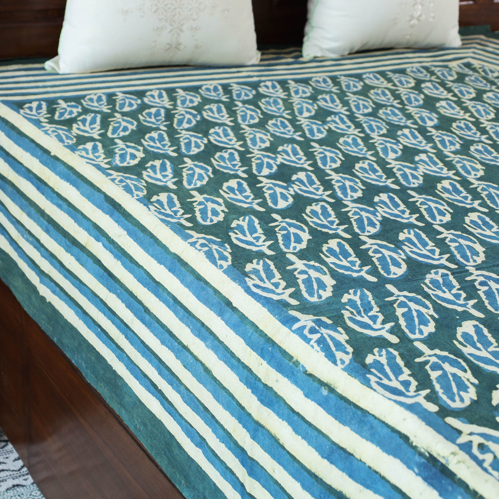 Green - Block Art Print Cotton Single Bindaas Bed Sheet (93 x 60 in)