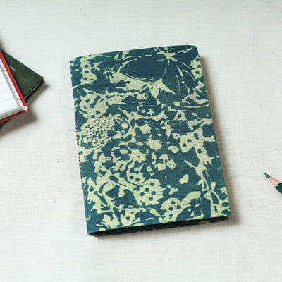 Green - Art Block Print Fabric Cover Handmade Paper Notebook (7 x 5 in)