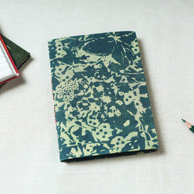 Green - Art Block Print Fabric Cover Handmade Paper Notebook (7 x 5 in)