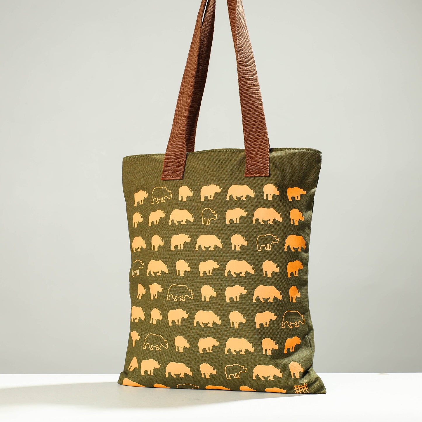  Assam One-Horned Rhino Cotton Canvas Shoulder Bag 
