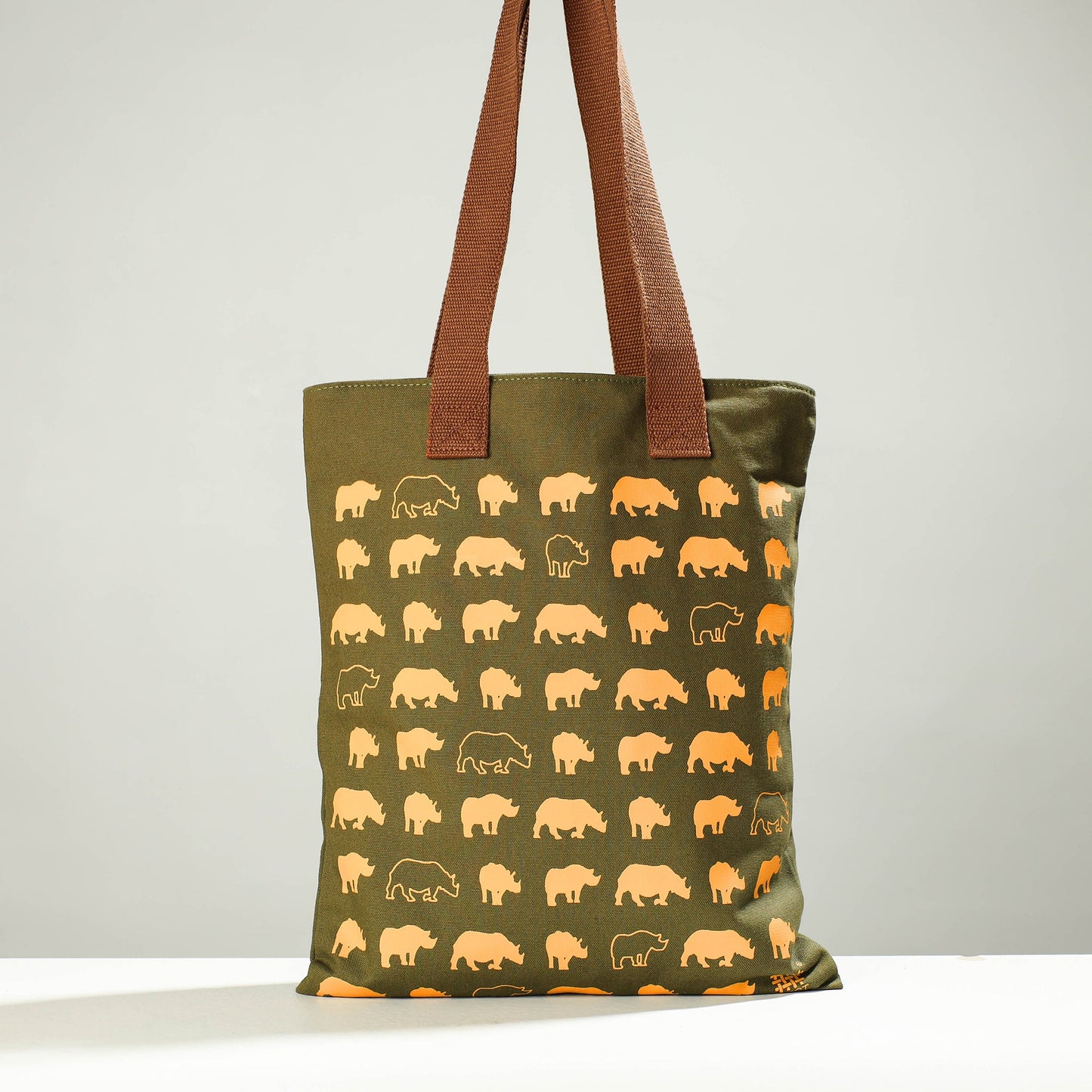  Assam One-Horned Rhino Cotton Canvas Shoulder Bag 