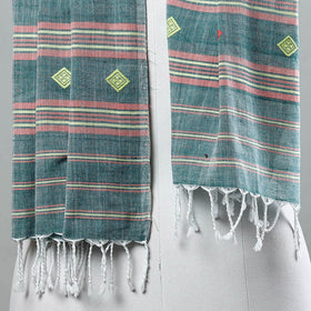  Assam Weave Handloom Cotton Thread Motifs Stole with Tassels 