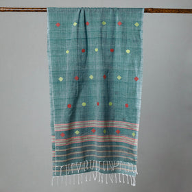  Assam Weave Handloom Cotton Thread Motifs Stole with Tassels 