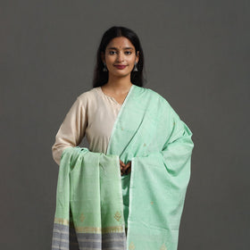 Green - assam weave thread buti cotton handloom dupatta 16