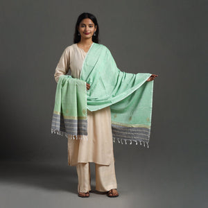 Green - assam weave thread buti cotton handloom dupatta 16