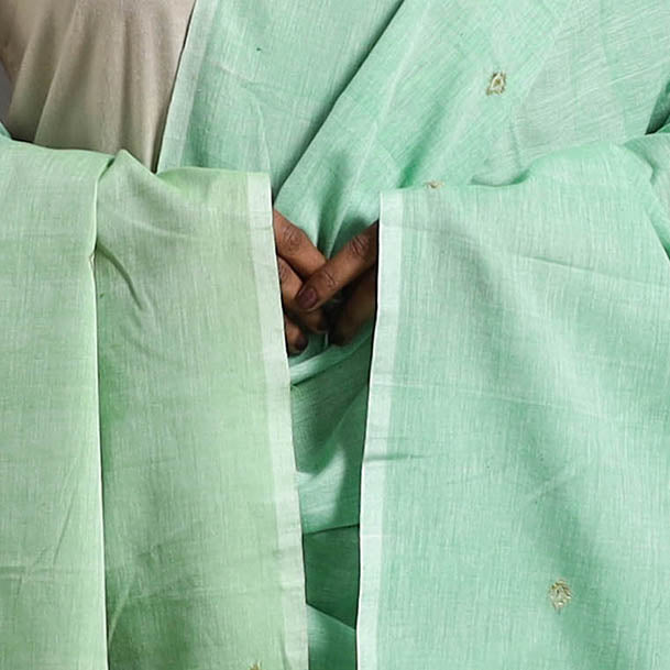 Green - assam weave thread buti cotton handloom dupatta 16