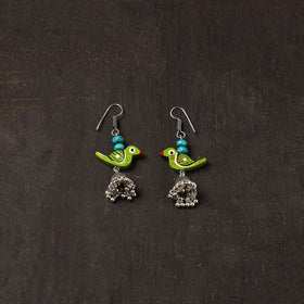 Green - avni german silver jhumki earrings with wooden bird