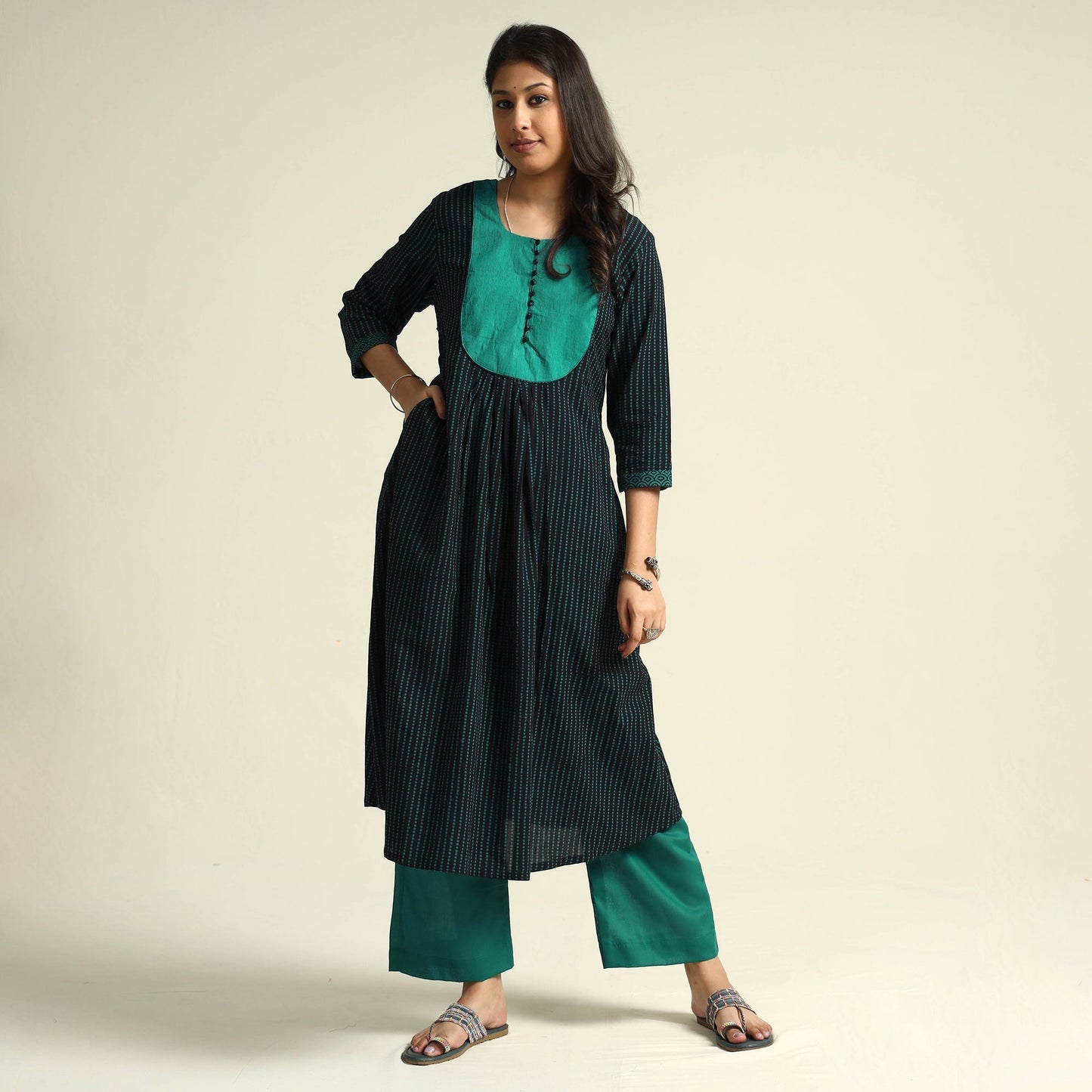  Bagh Block Printing Cotton Kurta with Palazzo & Dupatta Set 