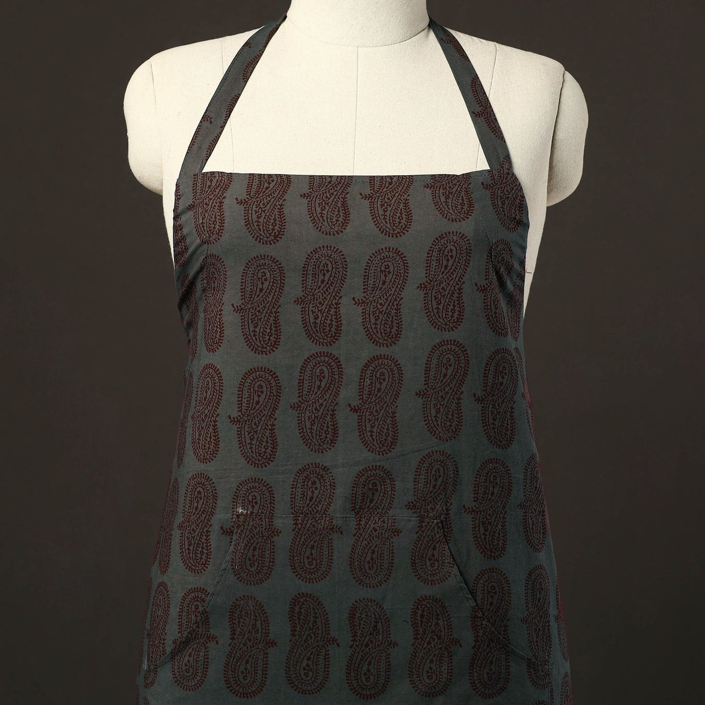 Green - bagh cotton apron with pocket 30 - handcrafted