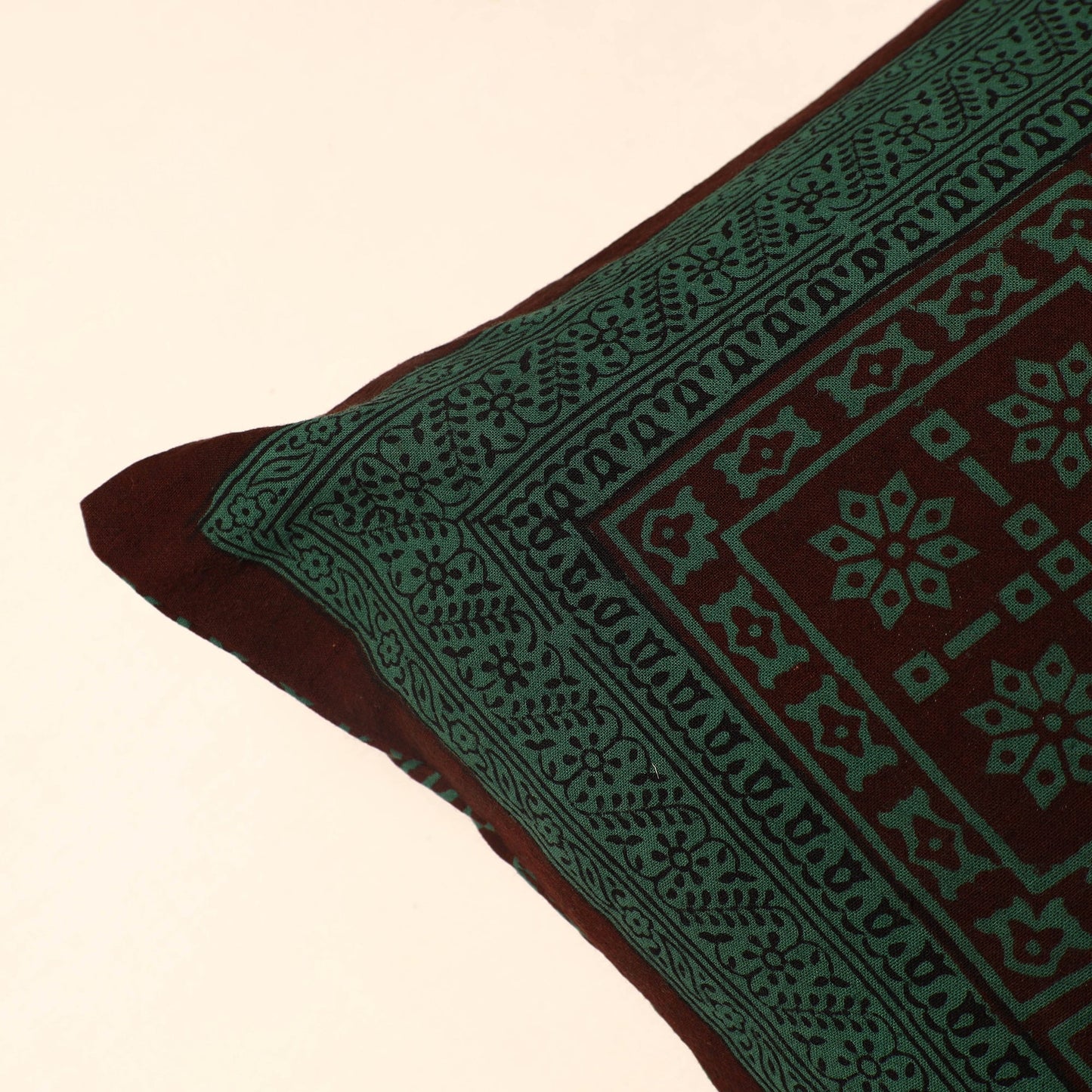 Green Bagh Block Printed Cotton Cushion Cover