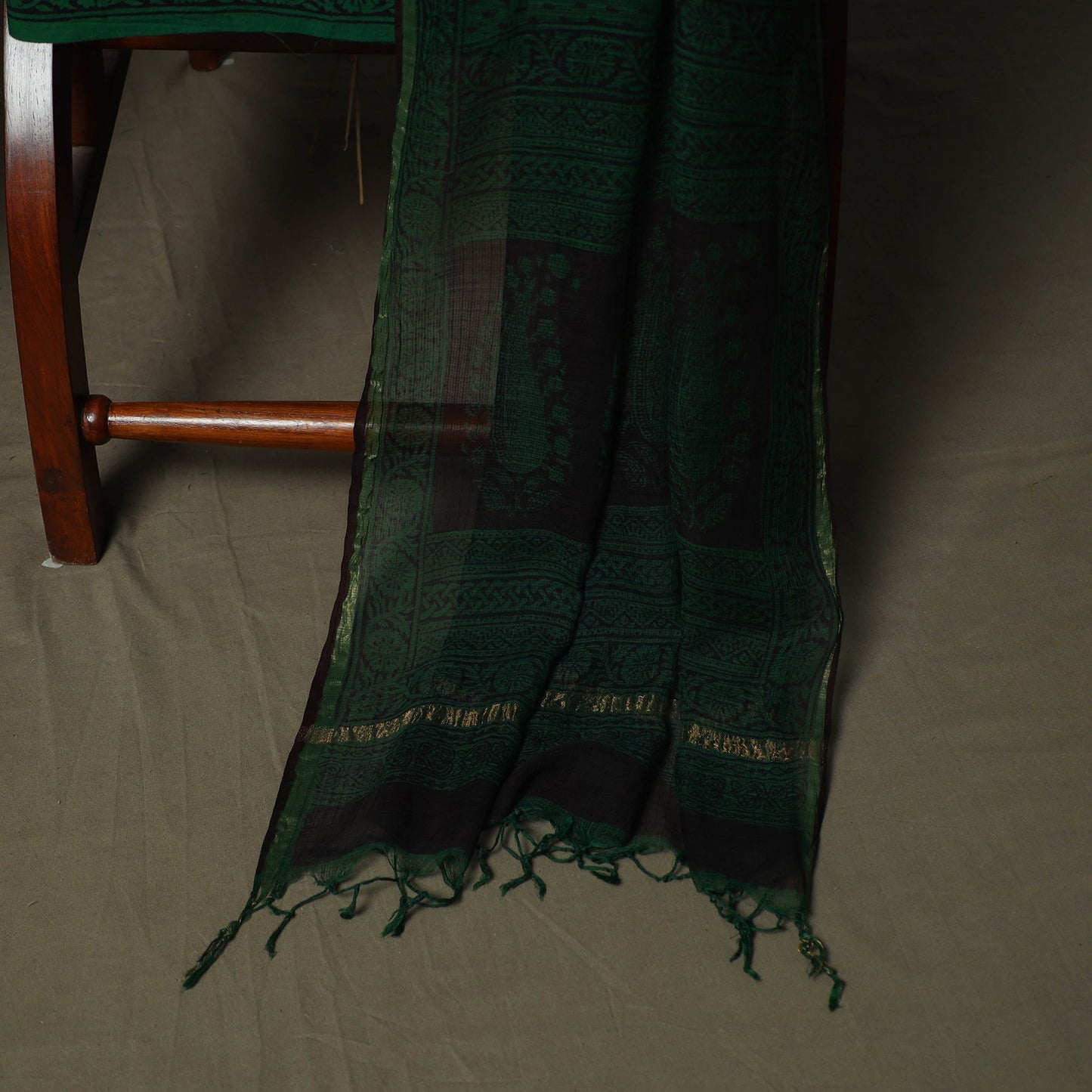 Bagh hand block print natural dyed kota doria cotton 3pc