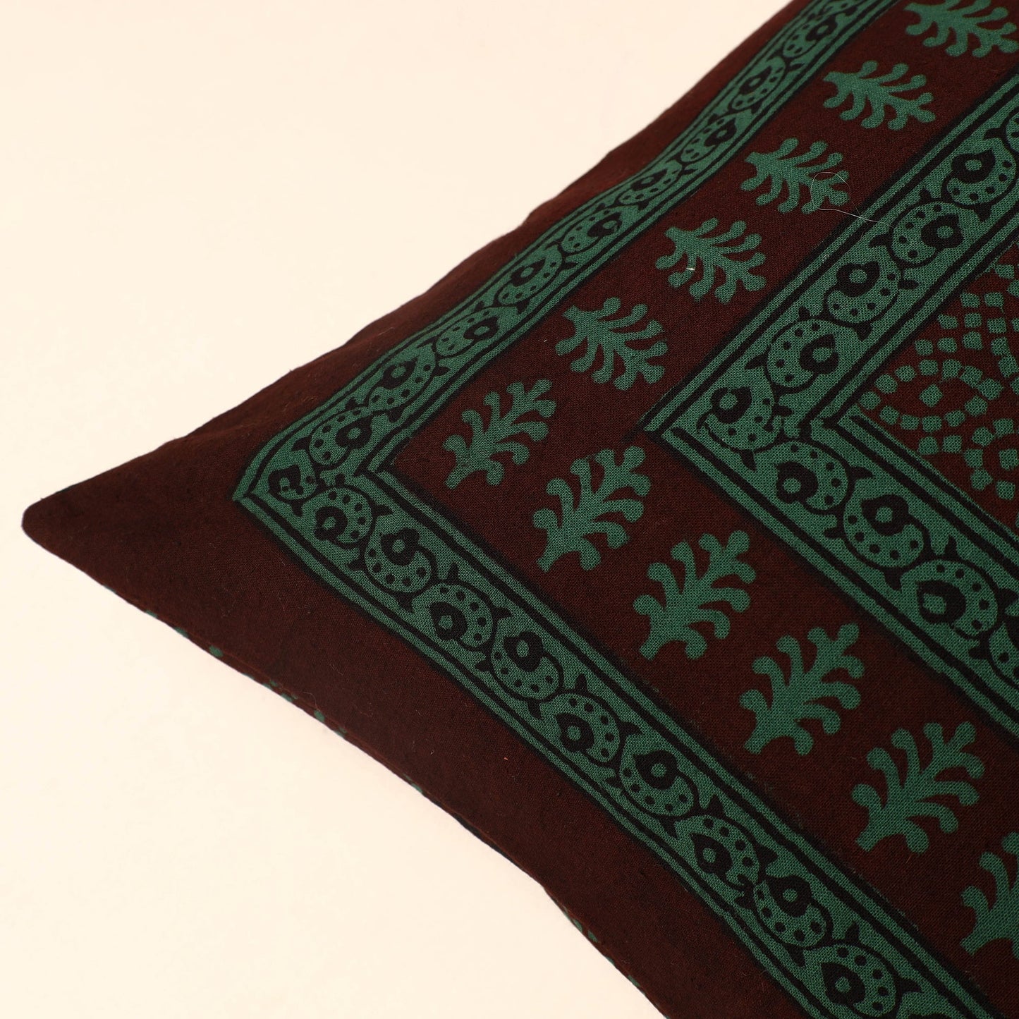 Green - Bagh Block Printed Cotton Cushion Cover (16 x 16 in) 48