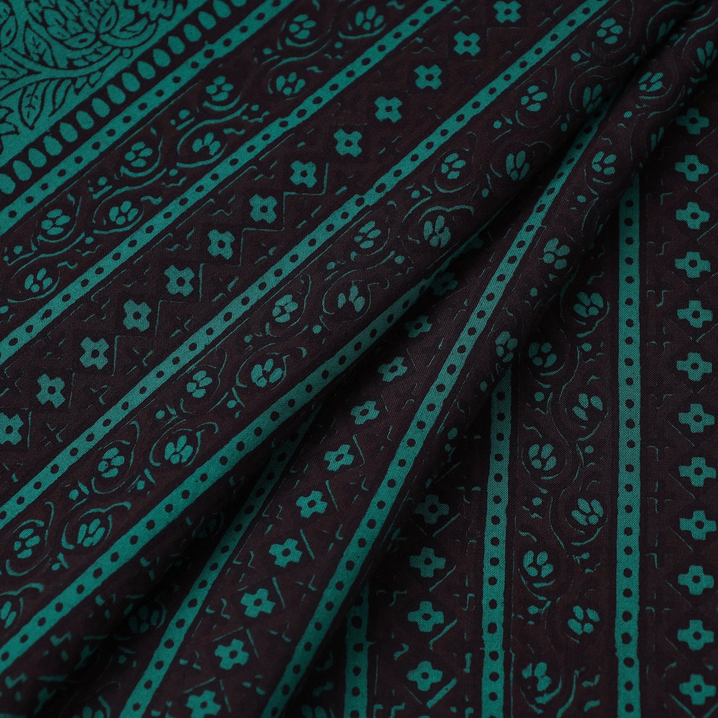 Green Bagh Hand Block Print Natural Dyed Cotton Fabric