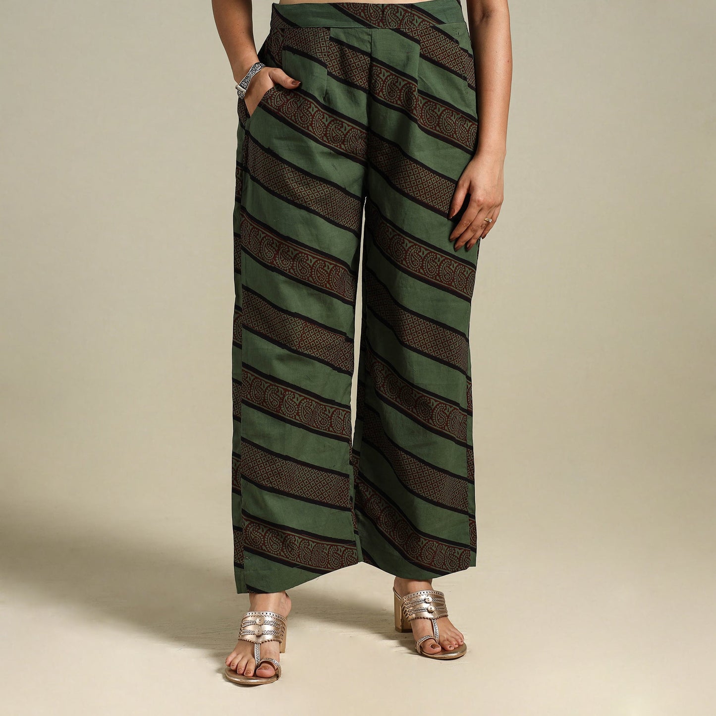 Green Bagh Block Print Natural Dyed Cotton Palazzo