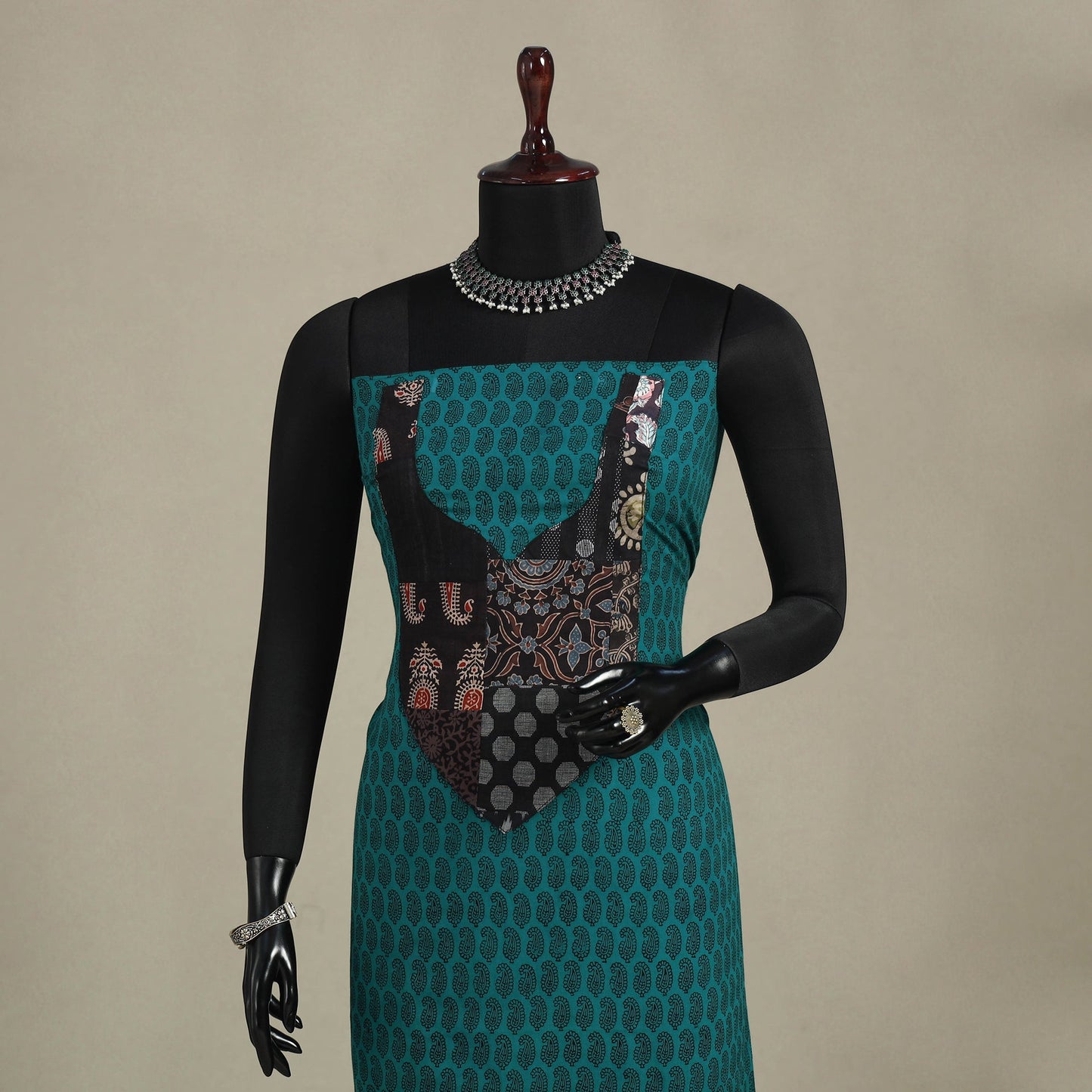 Green - bagh patchwork cotton unstitched kurta material