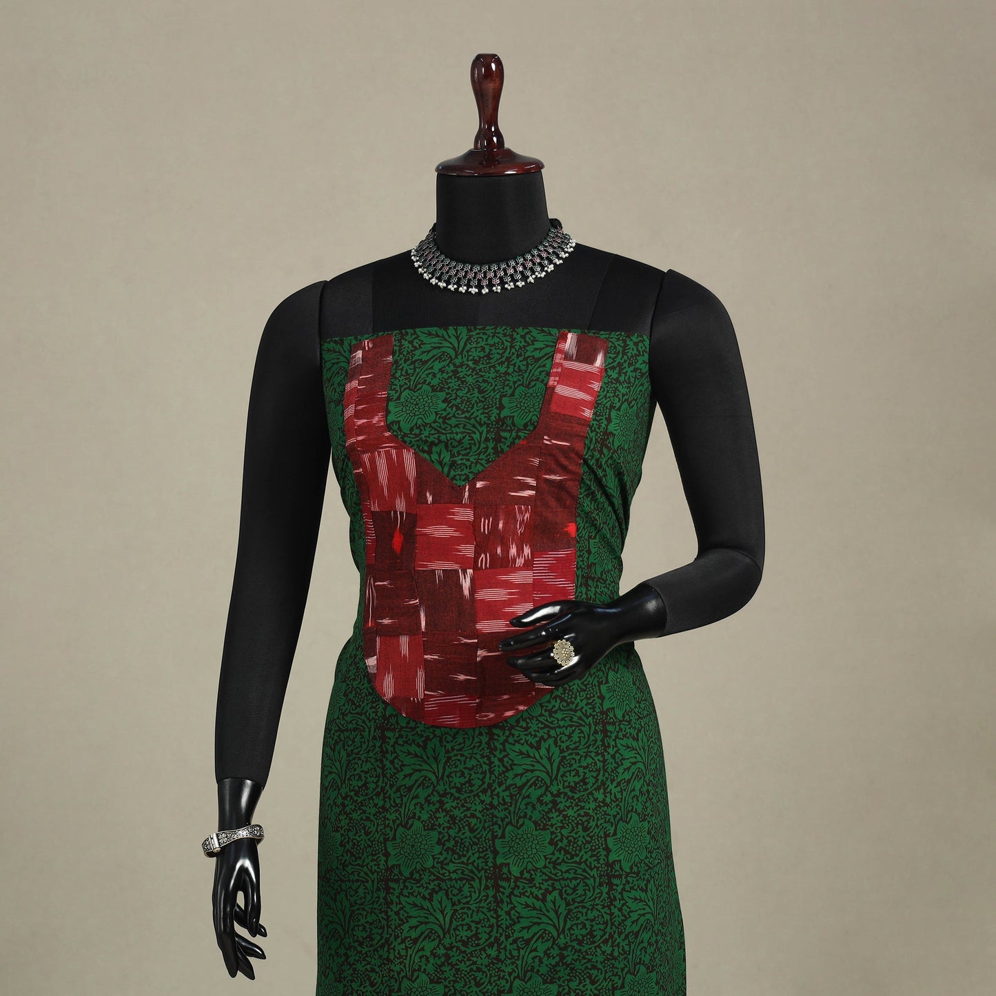 Green - bagh patchwork cotton unstitched kurta material