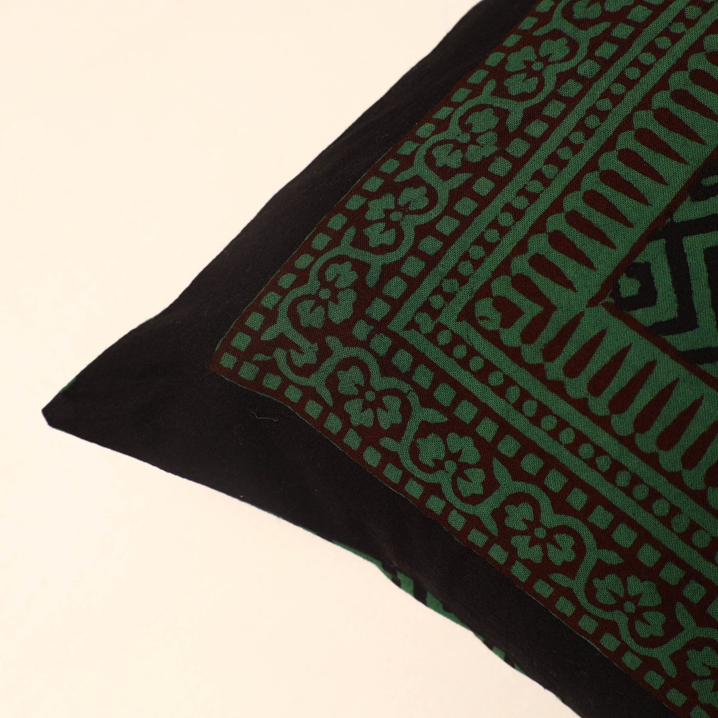 Green - Bagh Block Printed Cotton Cushion Cover (16 x 16 in) 05