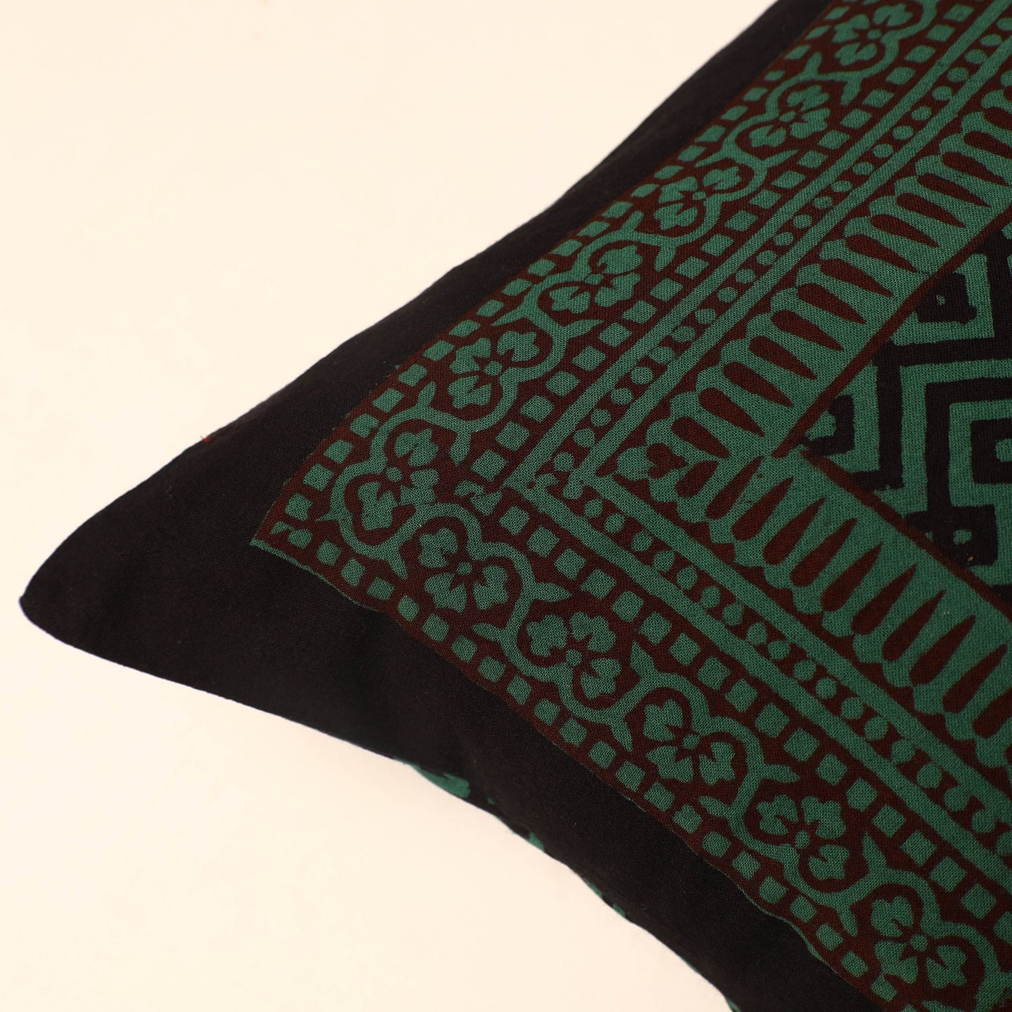 Green - Bagh Block Printed Cotton Cushion Cover (16 x 16 in) 06