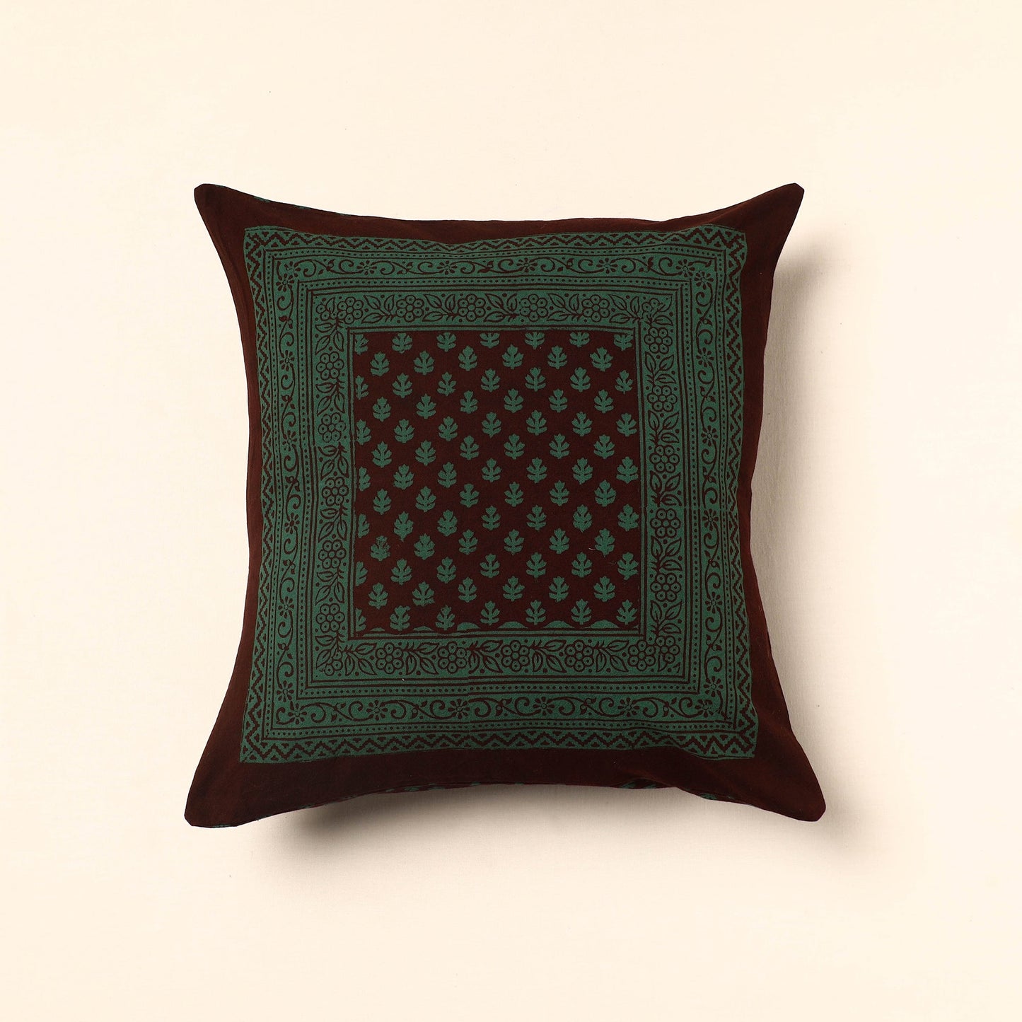 Green Bagh Block Printed Cotton Cushion Cover
