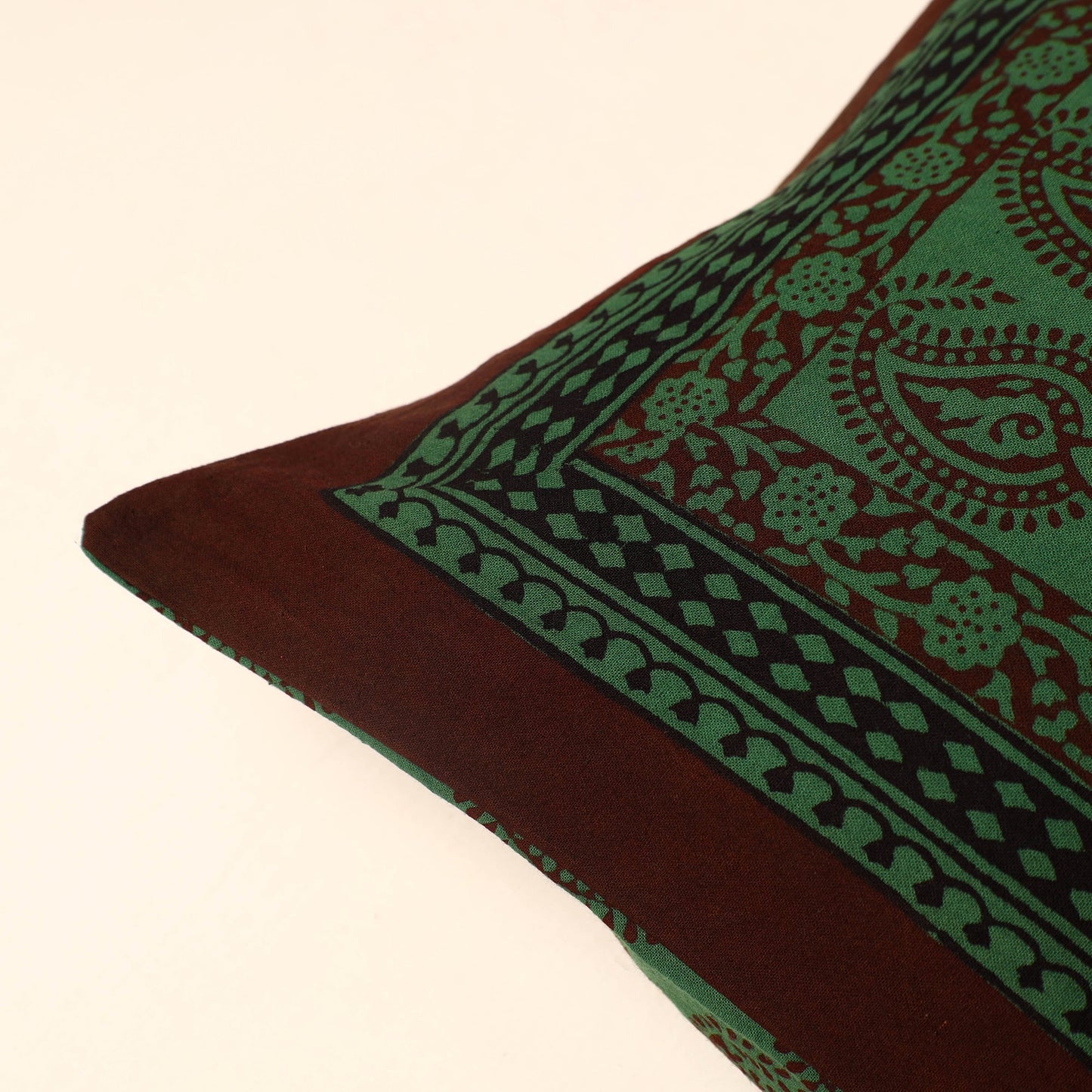 Green - Bagh Block Printed Cotton Cushion Cover (16 x 16 in) 10