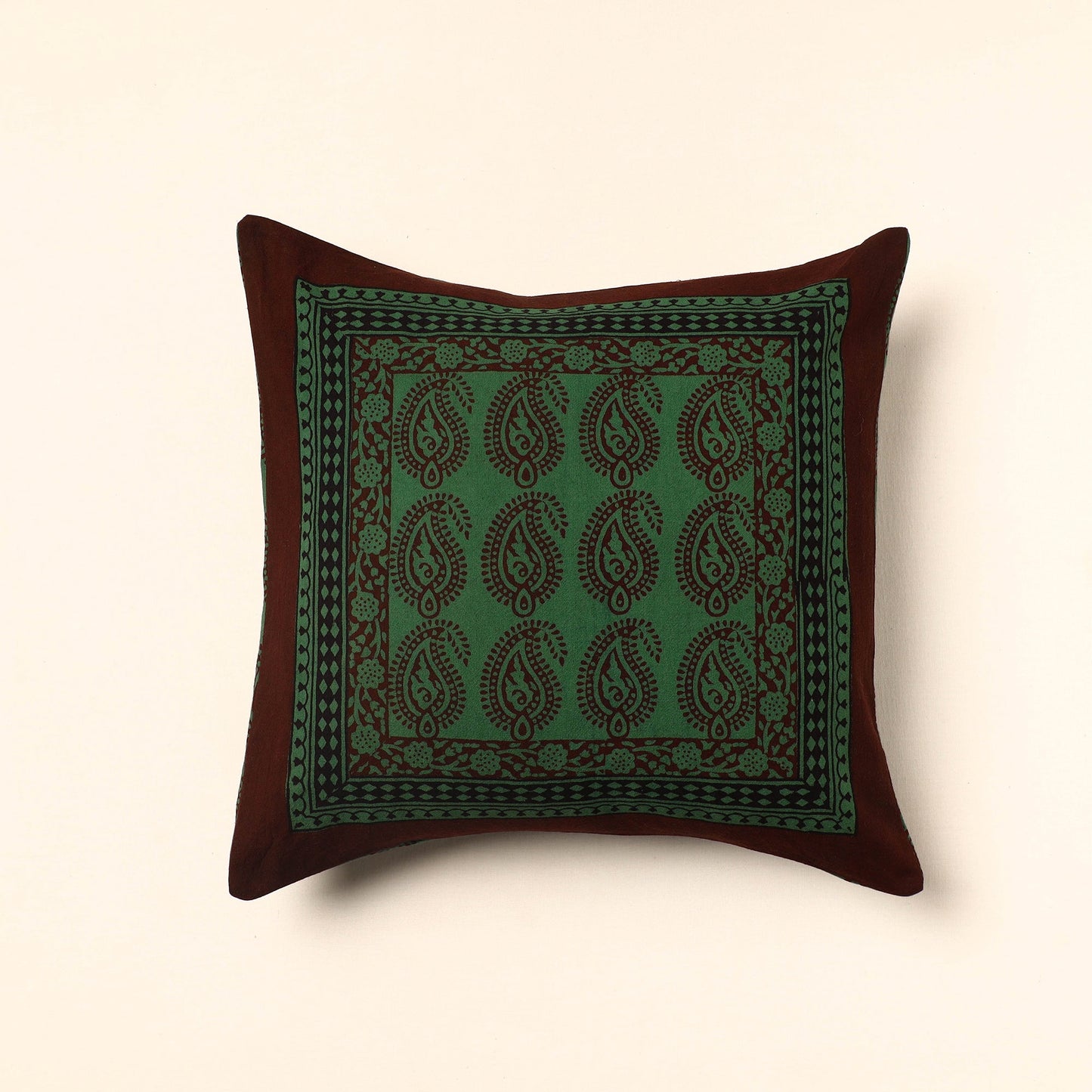 Green - Bagh Block Printed Cotton Cushion Cover (16 x 16 in) 10