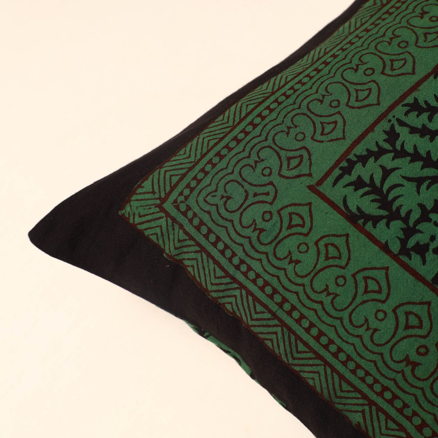 Green - Bagh Block Printed Cotton Cushion Cover (16 x 16 in) 11