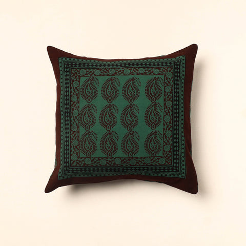 Green - Bagh Block Printed Cotton Cushion Cover (16 x 16 in) 14