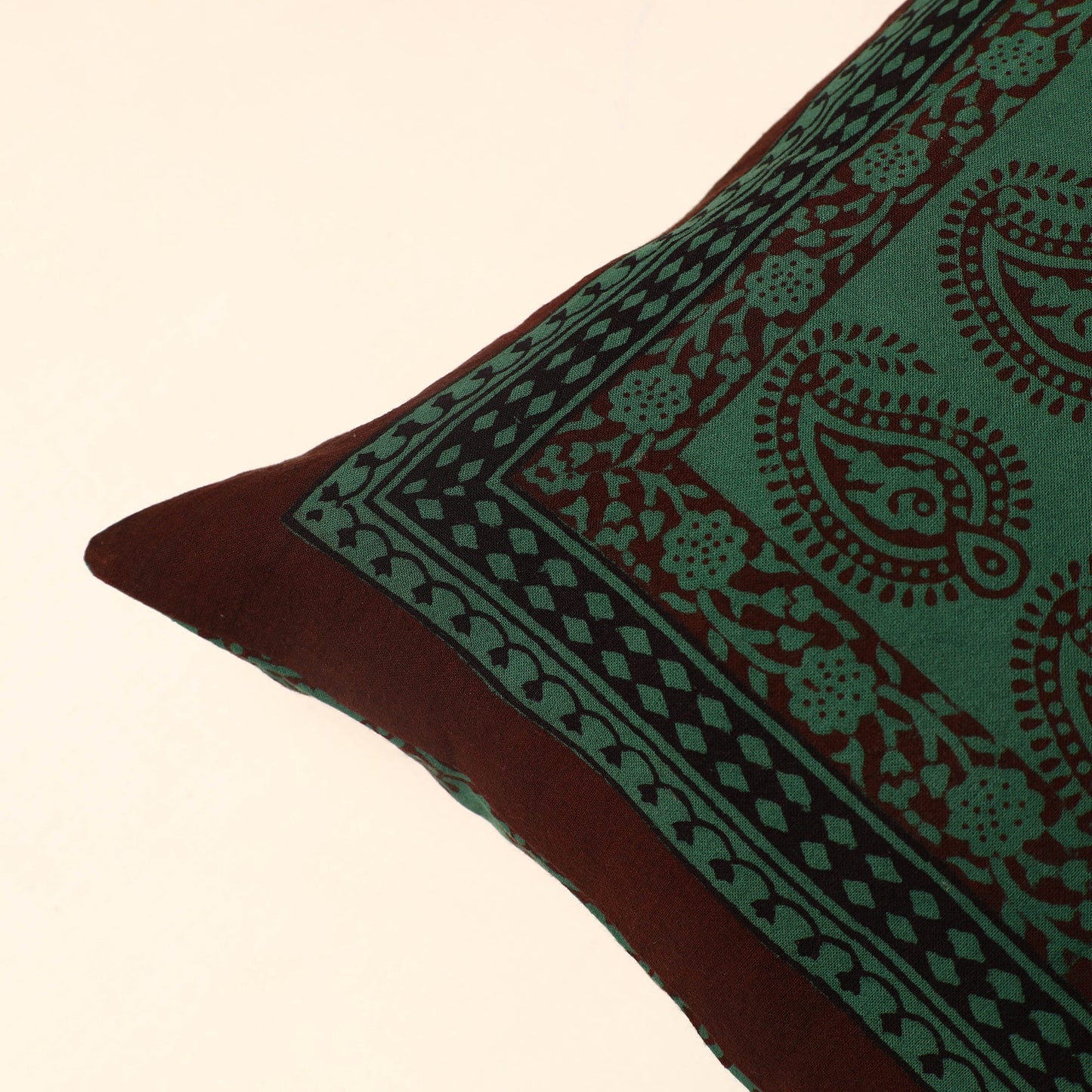 Green - Bagh Block Printed Cotton Cushion Cover (16 x 16 in) 14