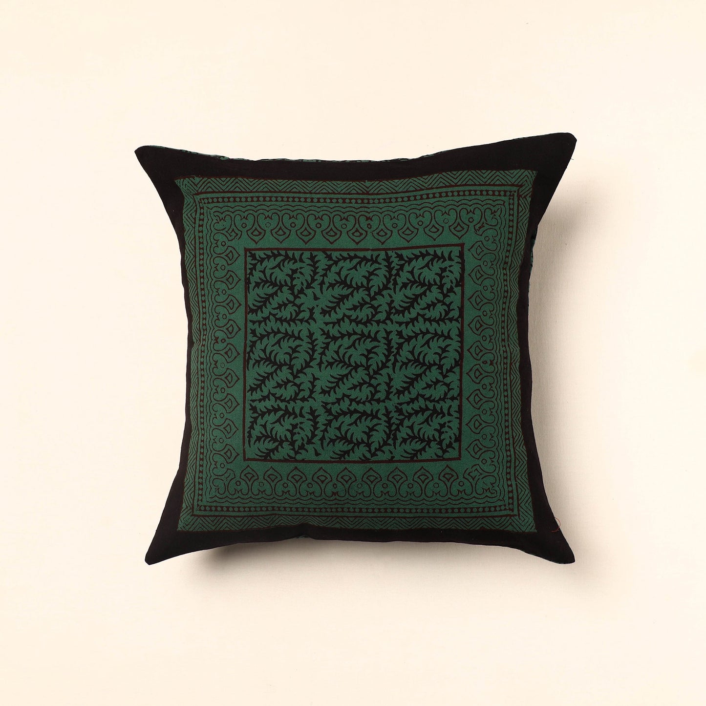 Green - Bagh Block Printed Cotton Cushion Cover (16 x 16 in) 17