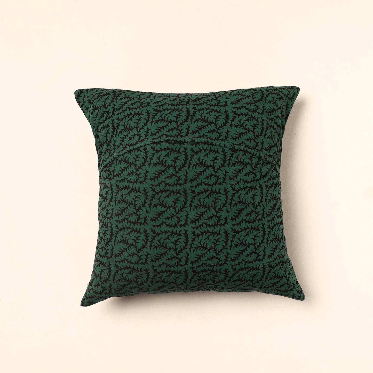 Green - Bagh Block Printed Cotton Cushion Cover (16 x 16 in) 17