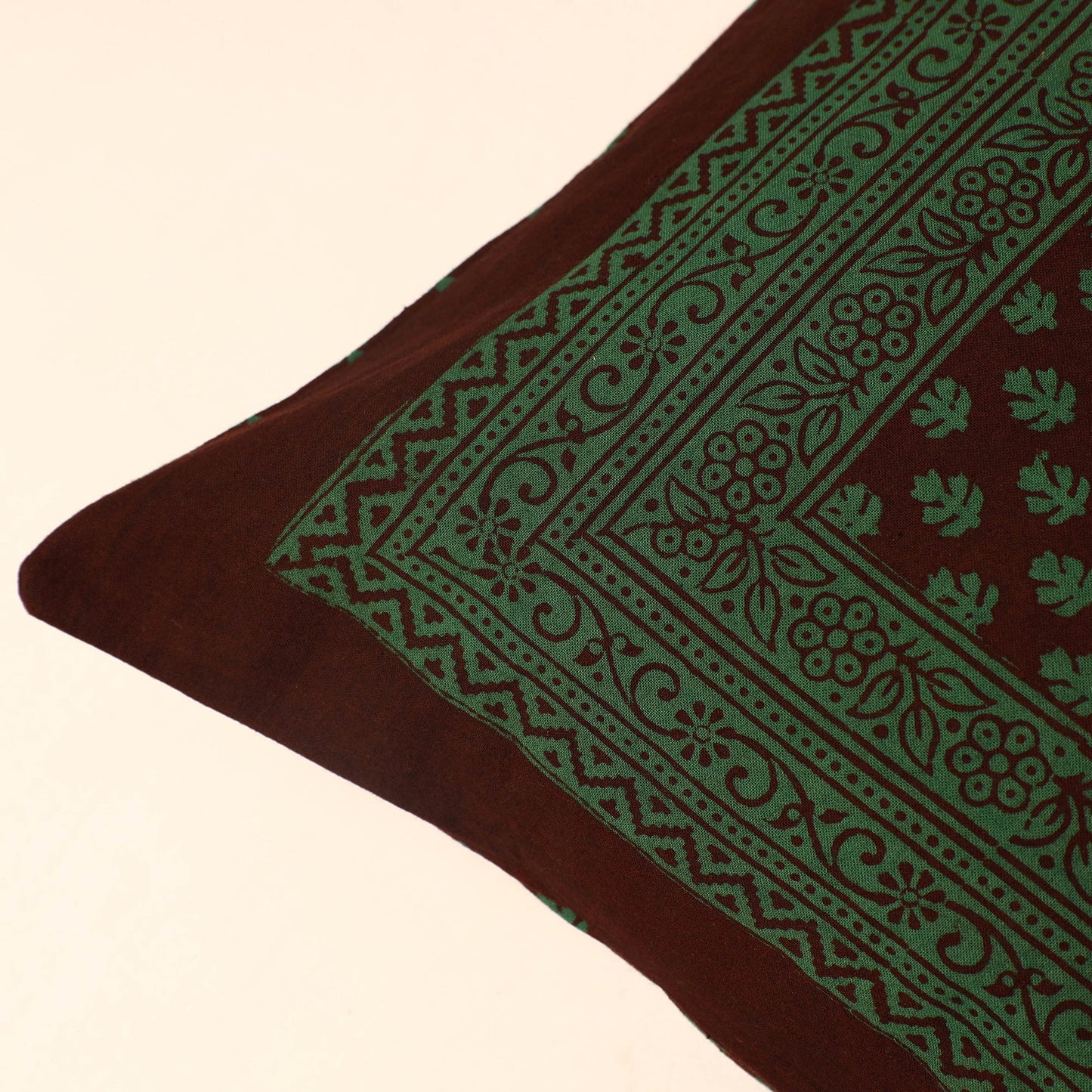 Green - Bagh Block Printed Cotton Cushion Cover (16 x 16 in) 22
