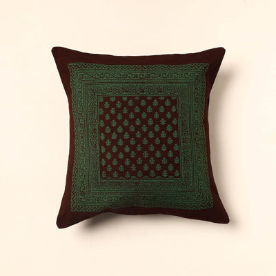 Green - Bagh Block Printed Cotton Cushion Cover (16 x 16 in) 22