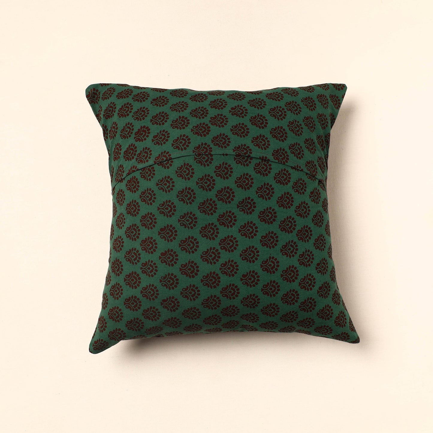 Green - Bagh Block Printed Cotton Cushion Cover (16 x 16 in) 23
