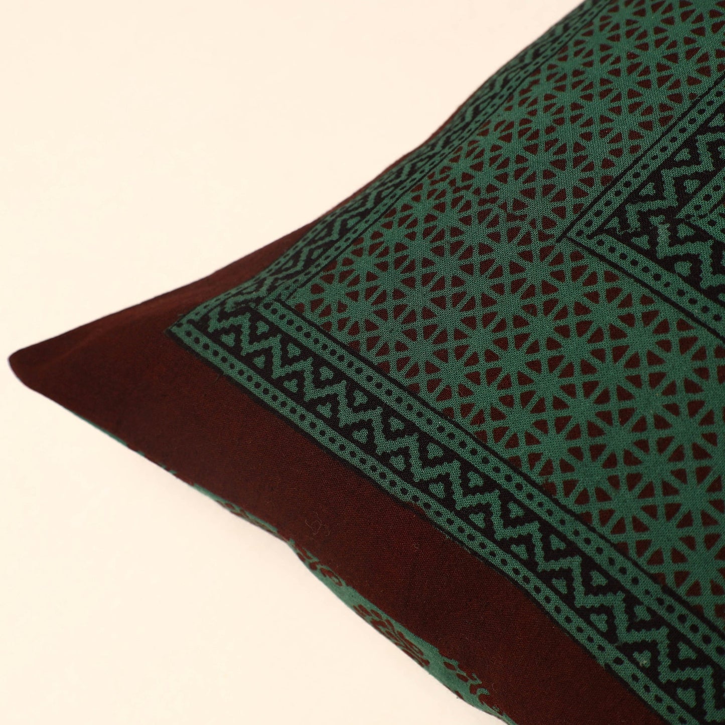 Green - Bagh Block Printed Cotton Cushion Cover (16 x 16 in) 23