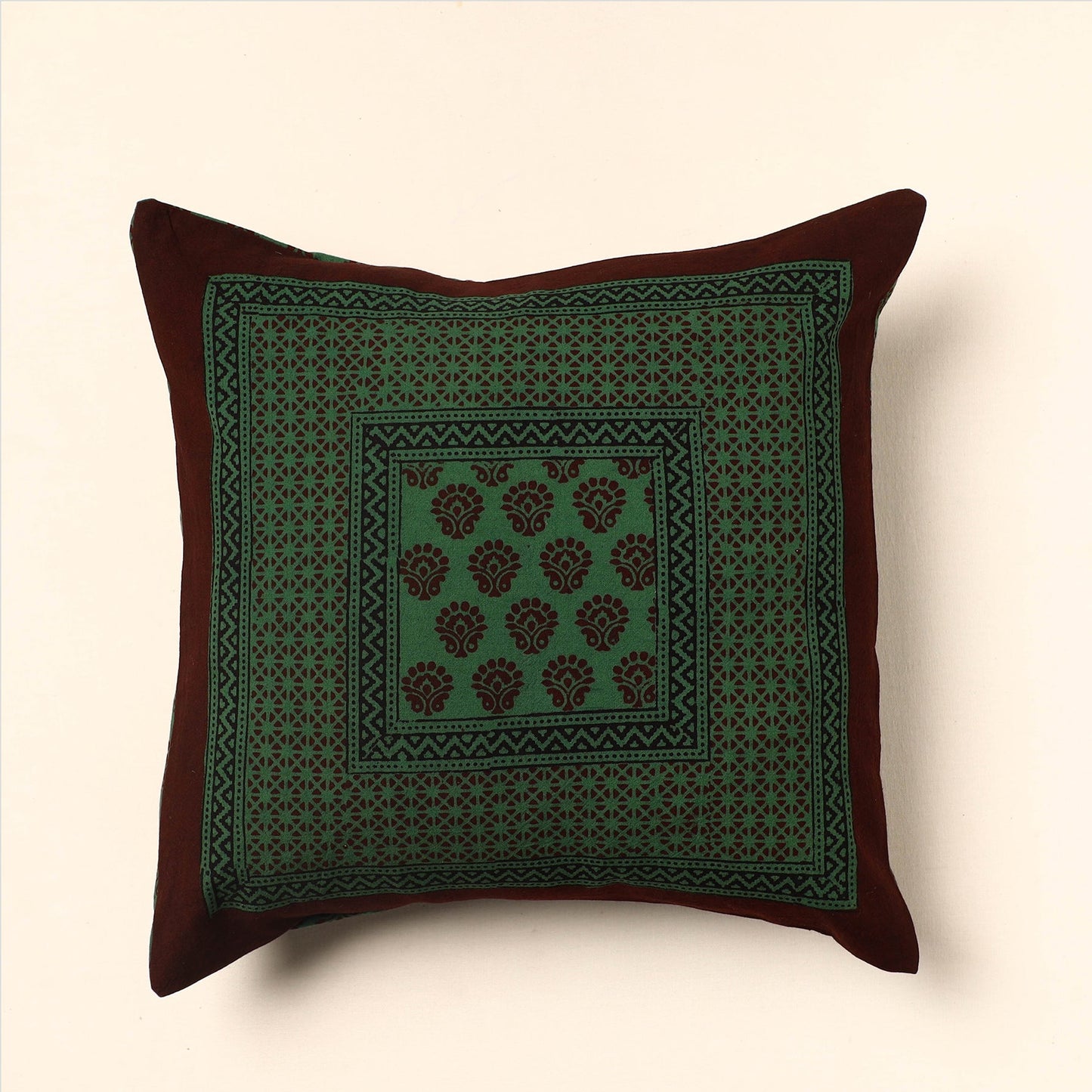 Green Bagh Block Printed Cotton Cushion Cover