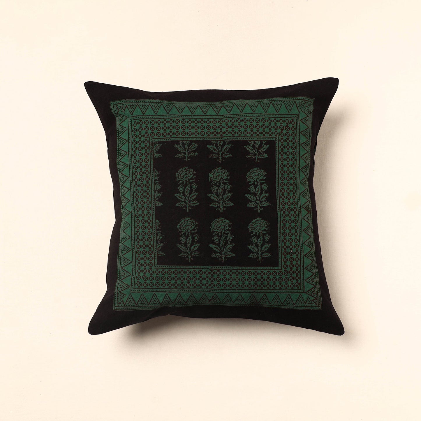 Green Bagh Block Printed Cotton Cushion Cover