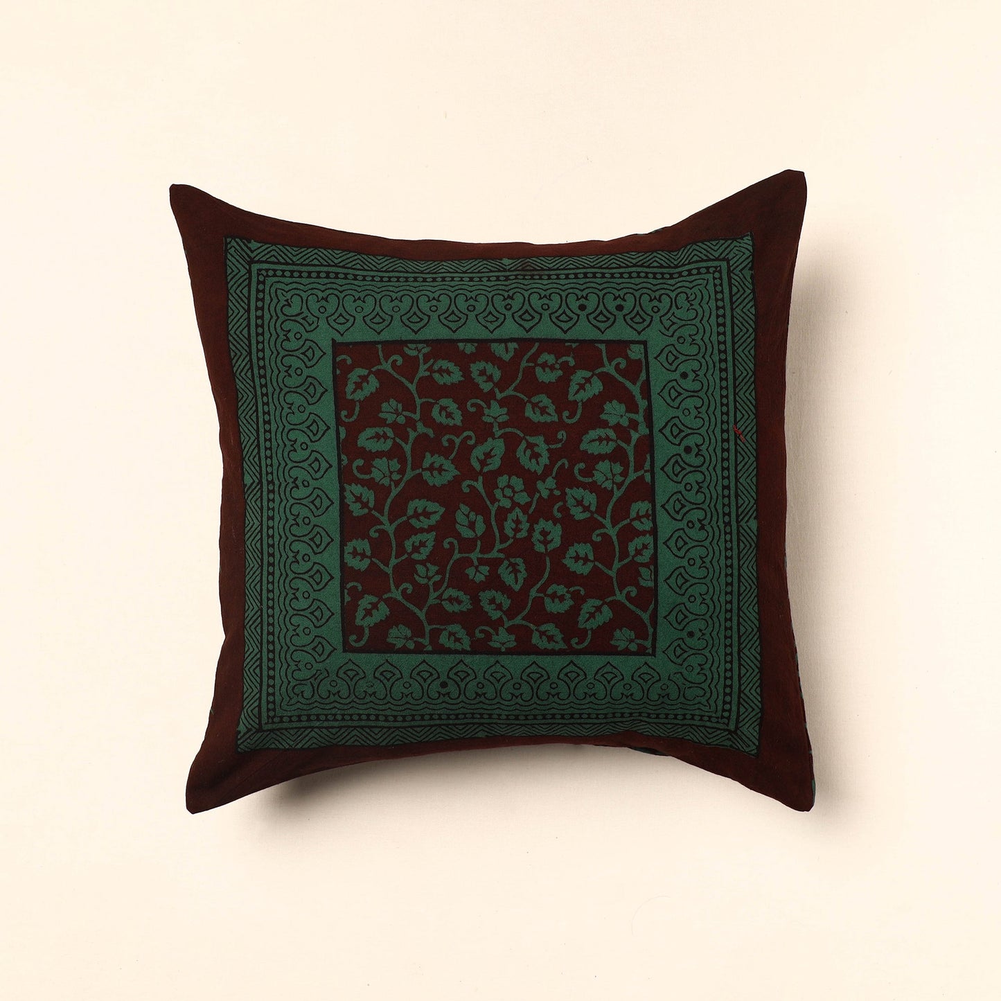 Green - Bagh Block Printed Cotton Cushion Cover (16 x 16 in) 49