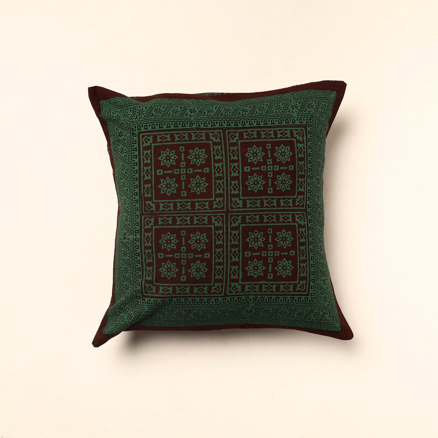 Green Bagh Block Printed Cotton Cushion Cover