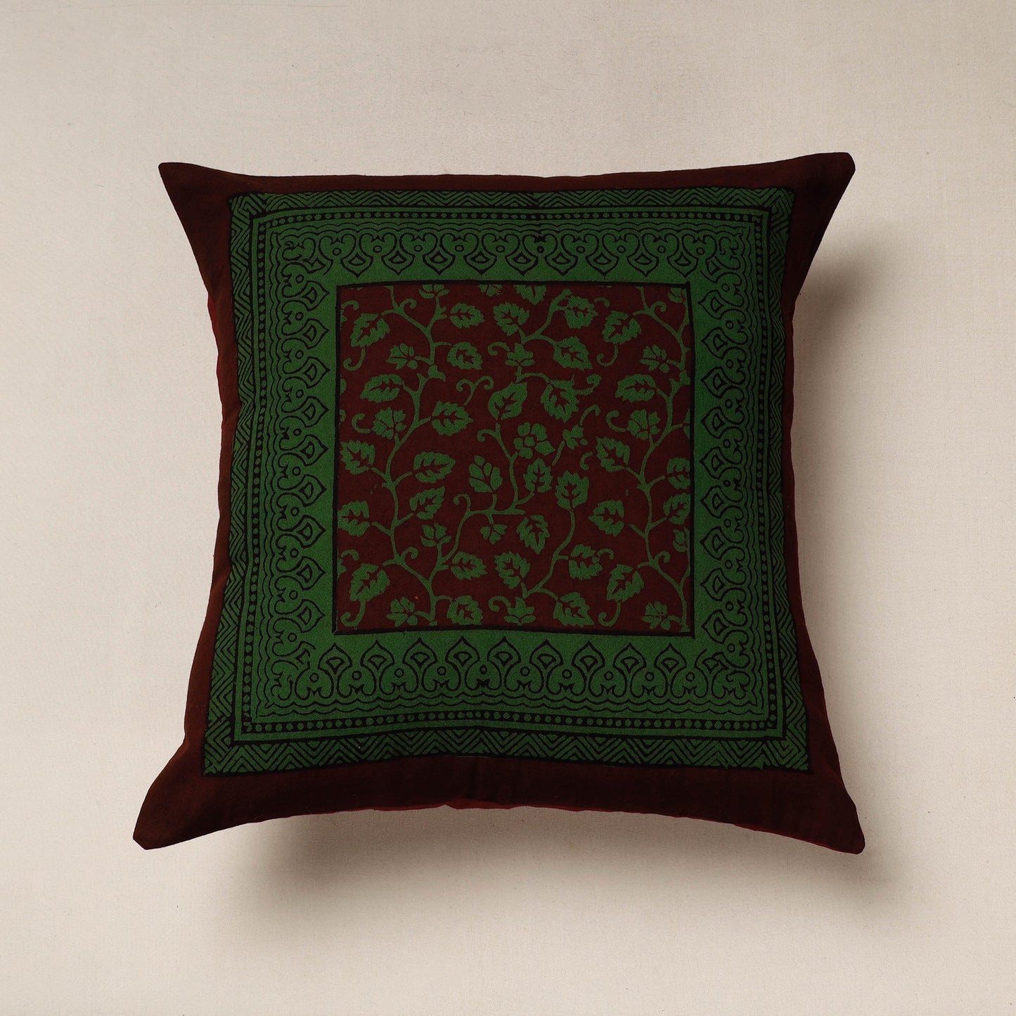 Green Bagh Block Printed Cotton Cushion Cover
