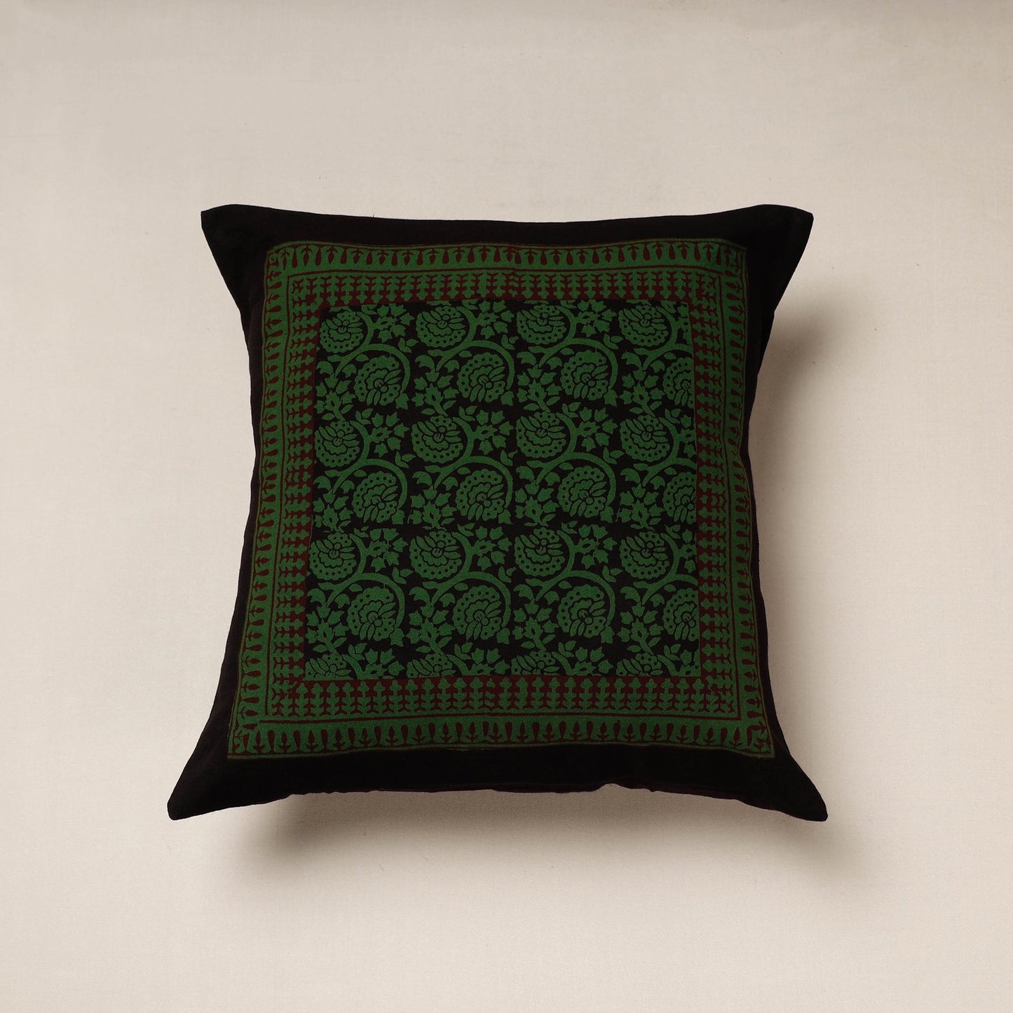 Green Bagh Block Printed Cotton Cushion Cover