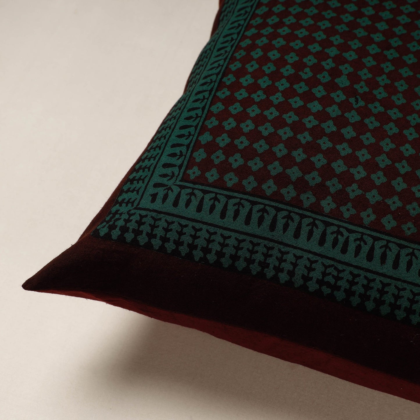 Green Bagh Block Printed Cotton Cushion Cover