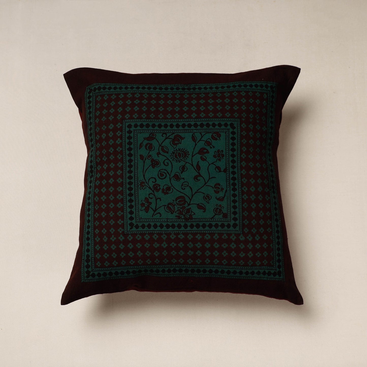 Green Bagh Block Printed Cotton Cushion Cover