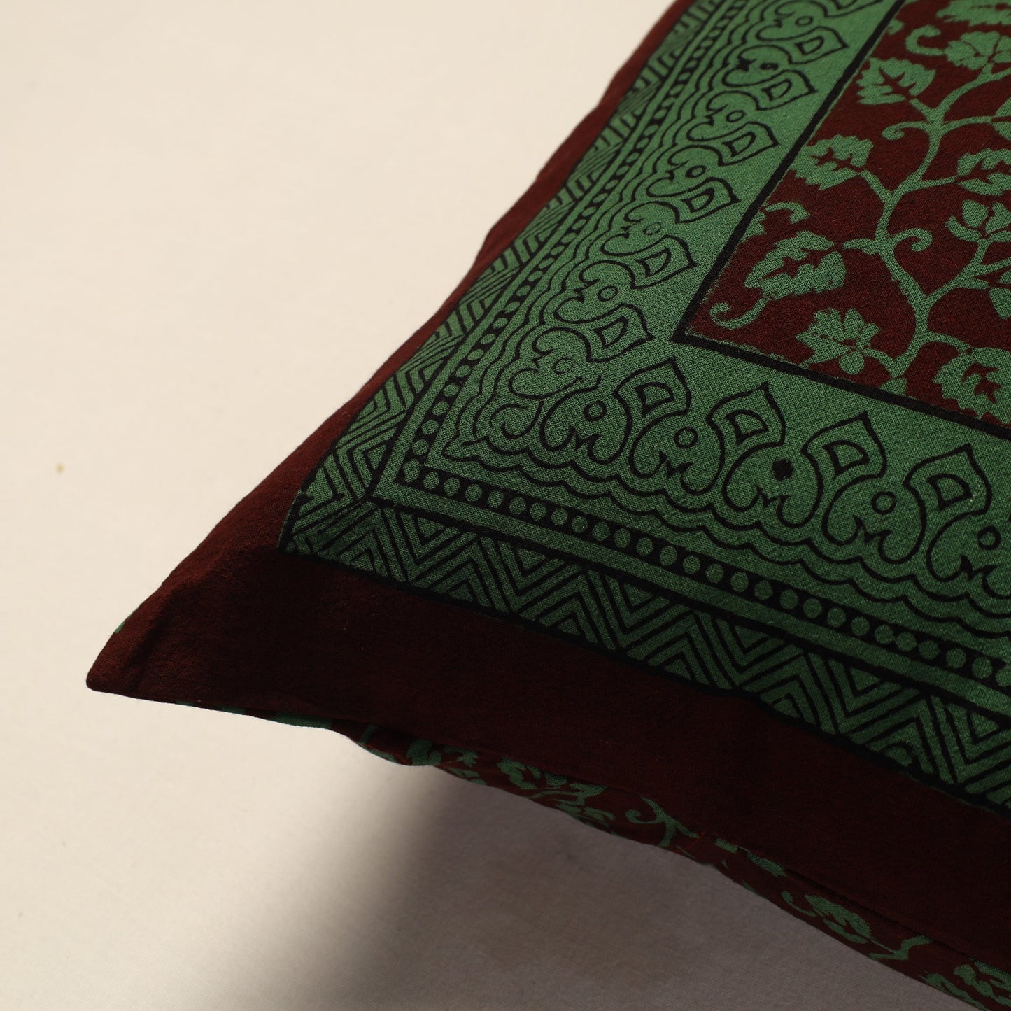 Green Bagh Block Printed Cotton Cushion Cover