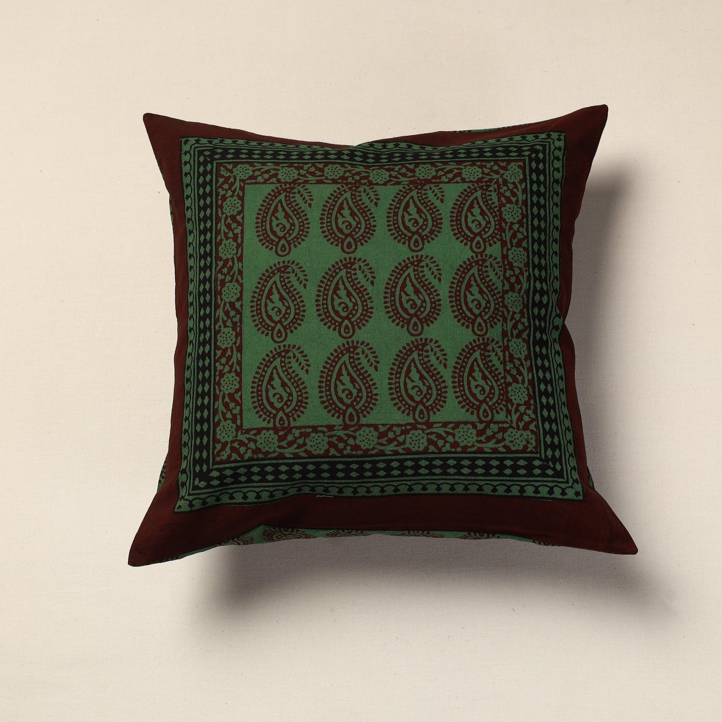 Green Bagh Block Printed Cotton Cushion Cover