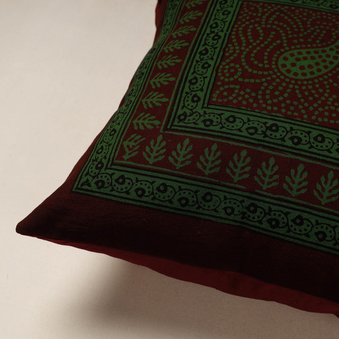 Green Bagh Block Printed Cotton Cushion Cover