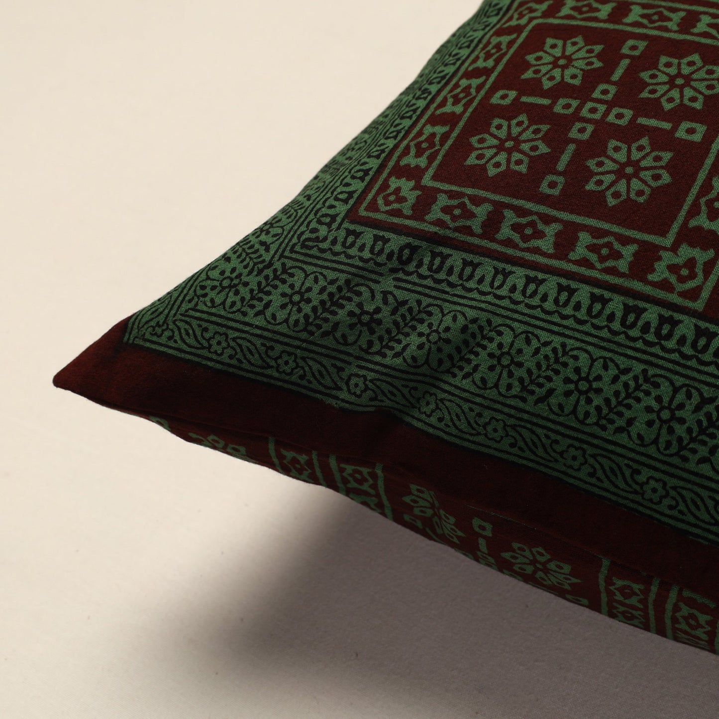 Green Bagh Block Printed Cotton Cushion Cover