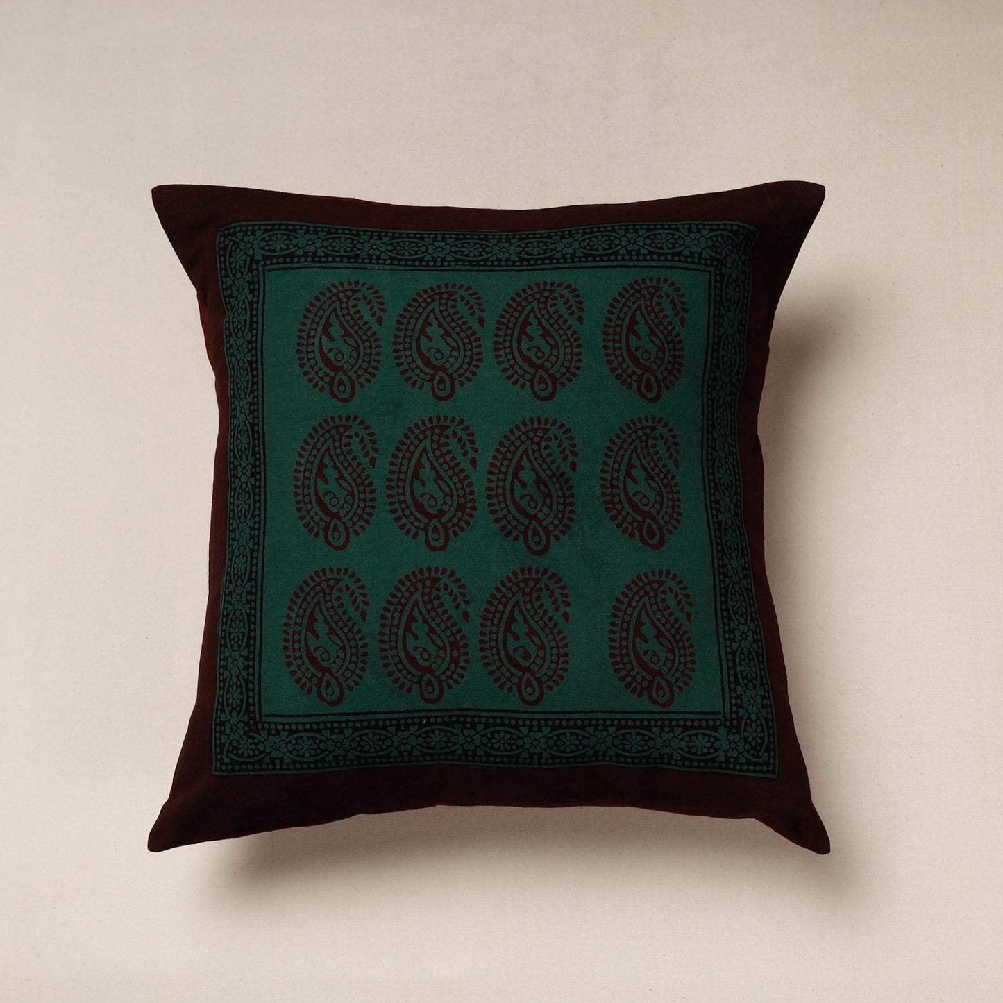 Green Bagh Block Printed Cotton Cushion Cover